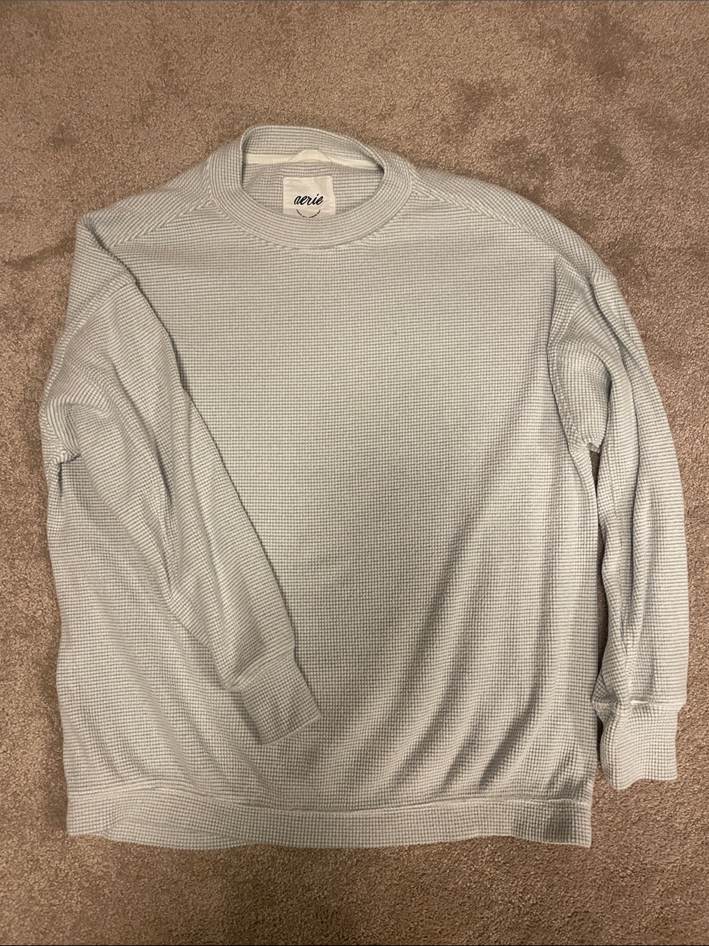 aerie Light Gray Waffle Crewneck Sweater